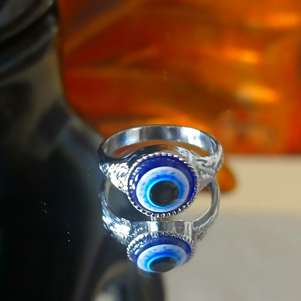 Evil Eye Silver plated ring Rodium plate finish